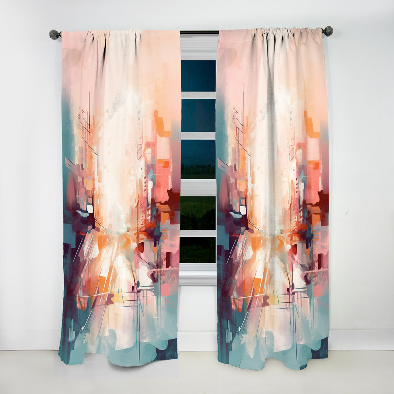 Horrel - Pink And Green Cubism In Motion - Cubism Curtain - Velvet Room Darkening - 1 panel, 52" W x 108" L