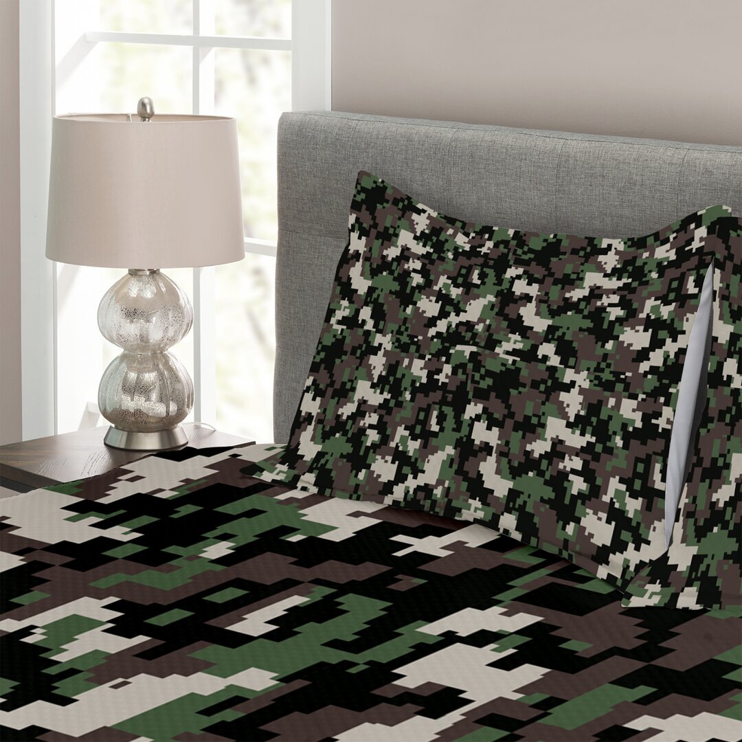 Gestepptes Bettdecken-Set, Pixelig Digital-Zusammenfassung, Camo, Beige Braun Grün