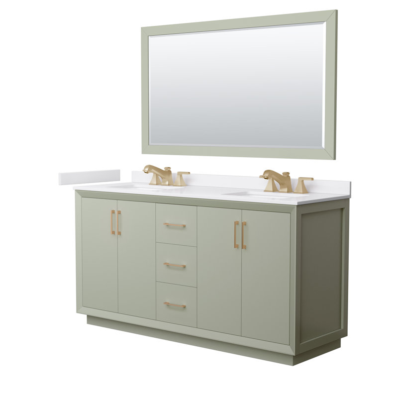Strada 72" Freestanding Double Bathroom Vanity with Cultured Marble Top, Brushed Nickel, Green / Matte Black, 66'' W