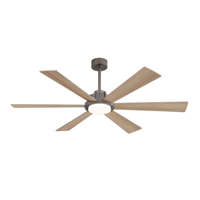 60inch Double-Sided  Playwood Black and Light-colored Wood Grain Blades 6-speed Dc With Integrated Led Ceiling Fan, Charcoal Grey