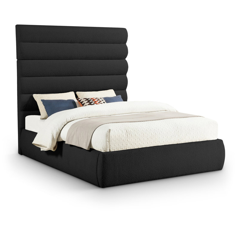 Lit en tissu Adam Boucle, Tissu bouclé noir, Grand