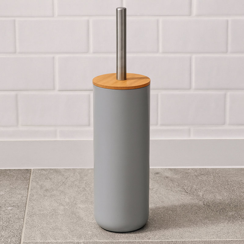 Ensemble de brosse de toilette et support autoportant avec bambou PADANG, Gris / brun