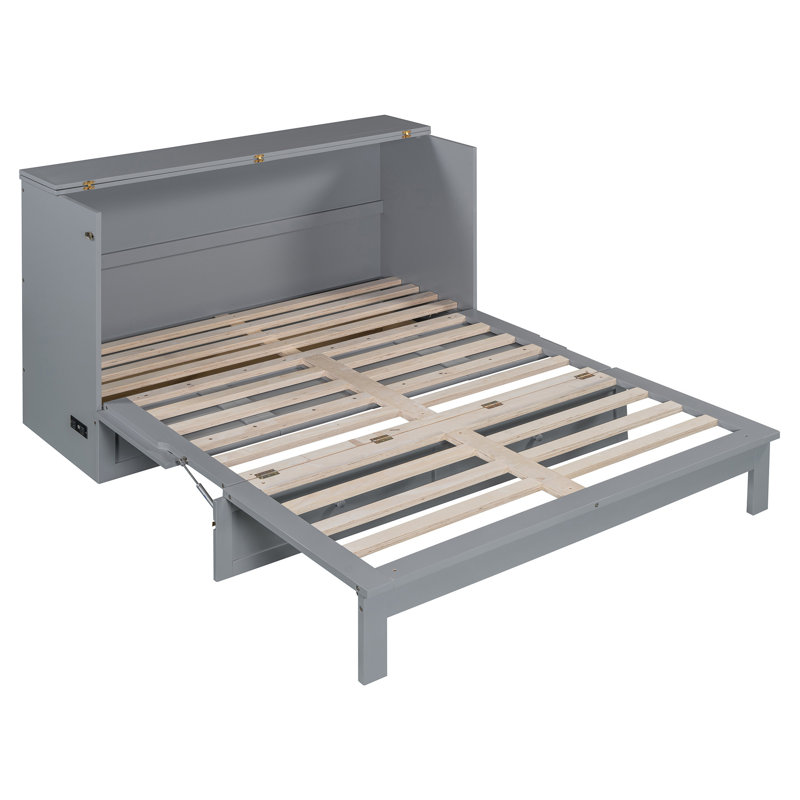 Lit escamotable avec tiroir et station de charge, Grand, Gris