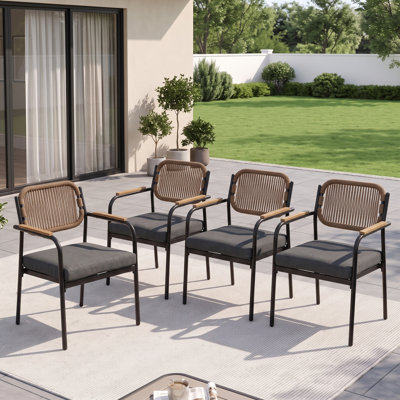 Ensemble de 4 chaises de salle à manger d'extérieur Cassulis avec coussins amovibles Cassulis