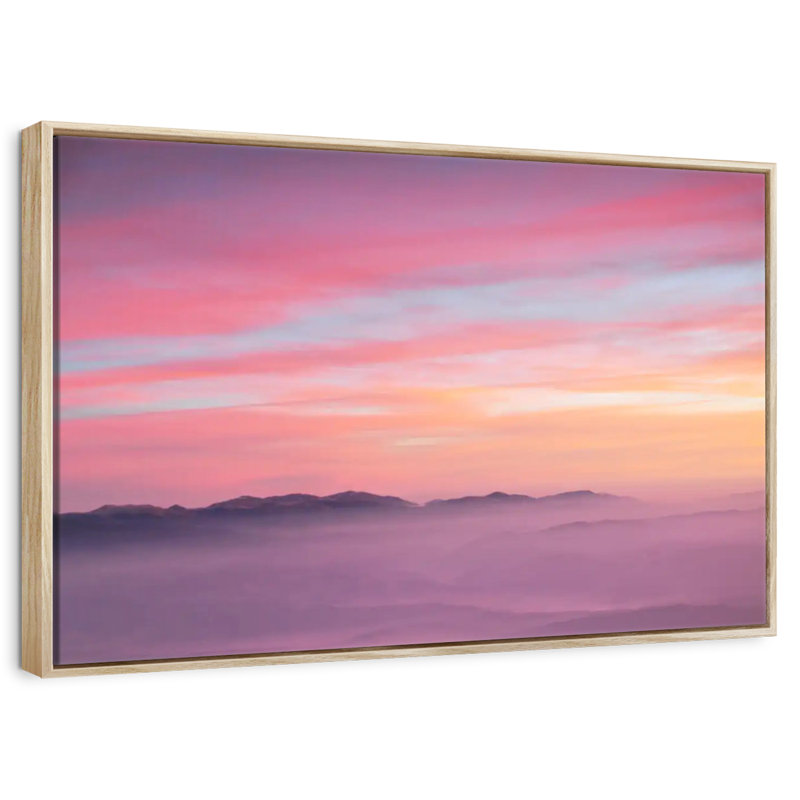 Lever de soleil rose, Cadre flottant en bois naturel, 37 po x 25 po