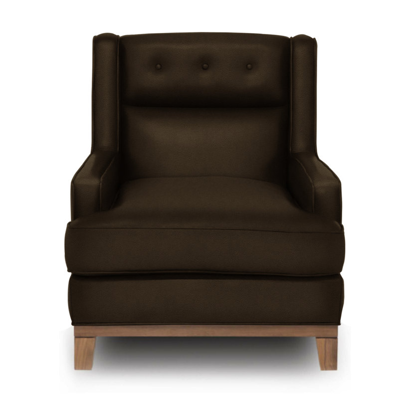 Fauteuil en cuir véritable capitonné 32 po de large Sevilla, Cuir véritable rétro Maestro Artisano, Espresso