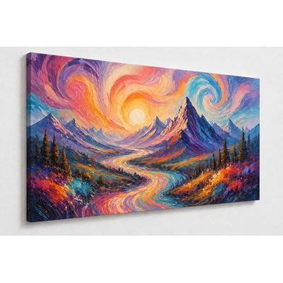 Grande toile murale tourbillon coloré 24 x 36 pouces abstrait fantaisie montagnes peinture moderne décor artistique pour salon chambre à coucher - prêt à accrocher