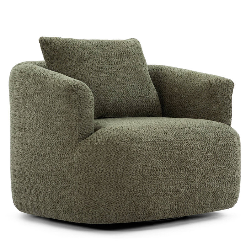 360° Swivel Chair, 38.2" Accent Chair Sofa, Upholstered Swivel Barrel Sofa Chair With A Throw Pillow For Living Room, Bedroom, Office And Hotel