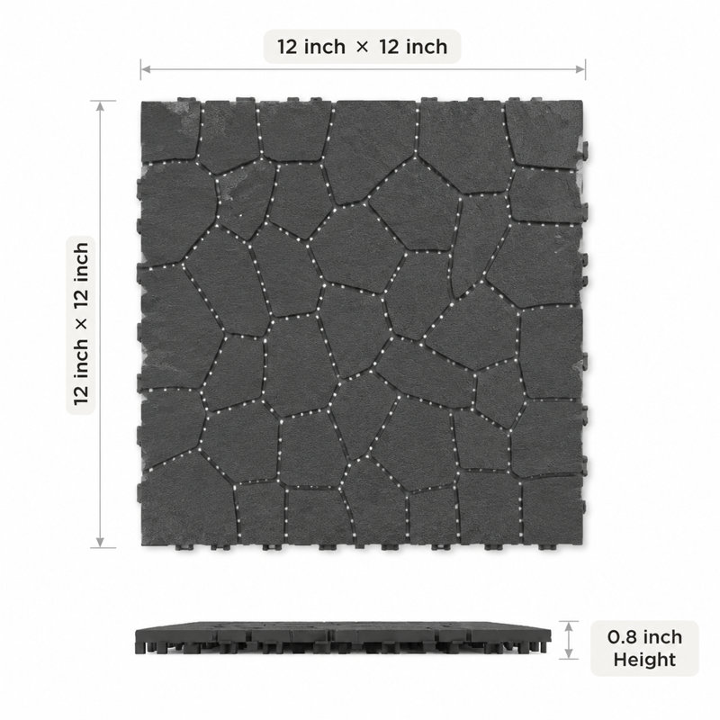 Dalles de terrasse emboîtables 12" x 12" à texture pierre, paquet de 44, gris foncé – Revêtement de sol à faire soi-même pour balcon, piscine, jardin et véranda