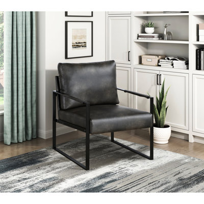 Chaise d'appoint de style industriel moderne en similicuir gris foncé et fauteuil en métal noir