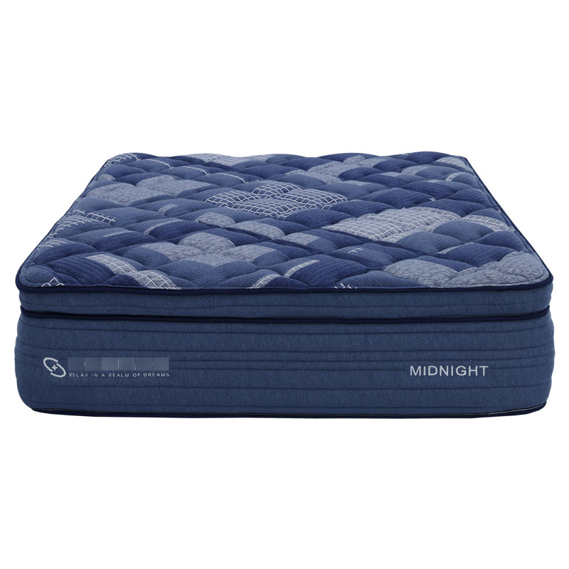 Matelas compressé et très grand 14 po avec housse super douce bleue, unité de poche, couches de mousse à mémoire de forme, mousse roulée, couches
