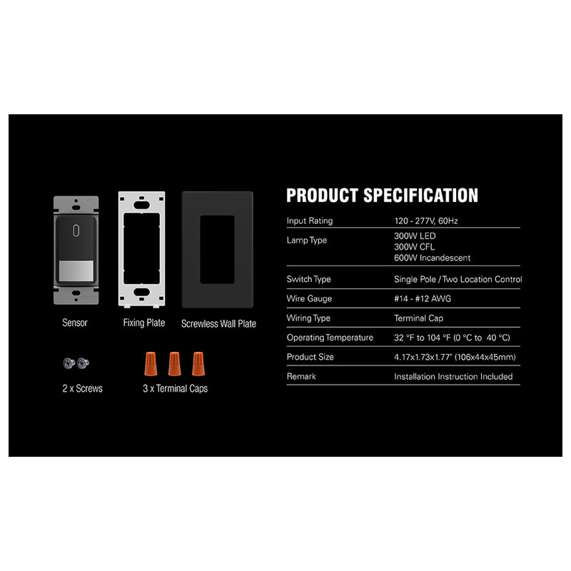 5 Tamper Resistant 180 Degrees Single Pole Motion Sensor, Black