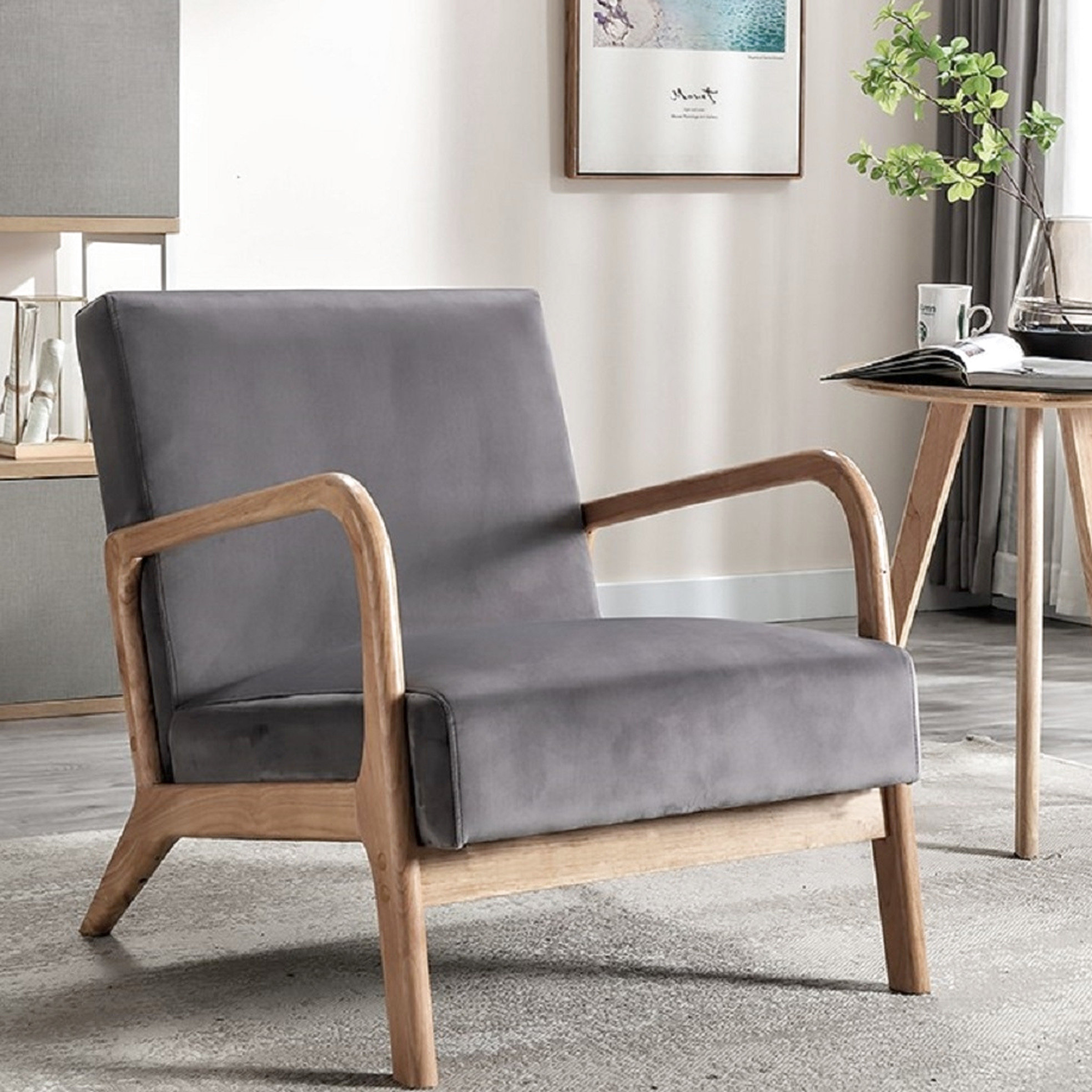 Latitude Run® Mid Century Modern Gray Open - Framed Armchair In Finish ...