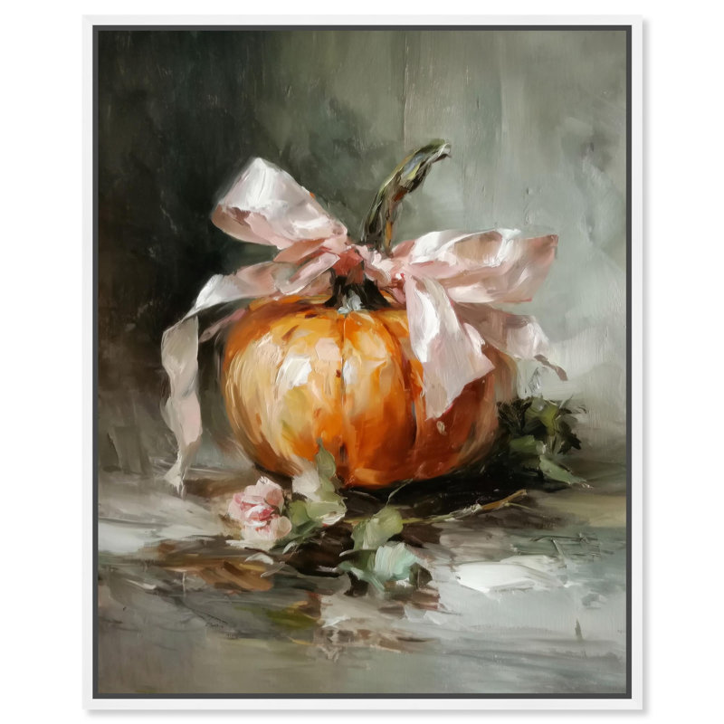 «Pumpkin with the Pink Bow», reproduction d'Halloween par Art Remedy, cadre blanc, 30 x 36, H 37 po x l 31 po, Cadre blanc