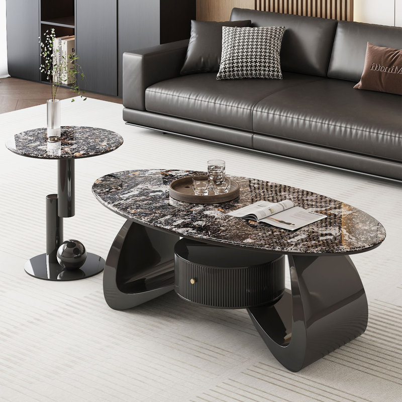 Table basse Creative, H 17,7 po x l 39,4 po x P 21,7 po, Blanc / noir / gris