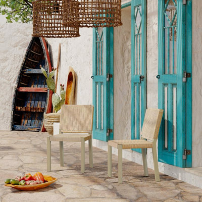 De 2 chaises d'intérieur / extérieur en bois massif, couleur champagne ou noyer, 21,91 po de largeur, 33,56 po de hauteur, pieds en bois modernes, profondeur principale de 20,14 po, profondeur de 30,95 lb