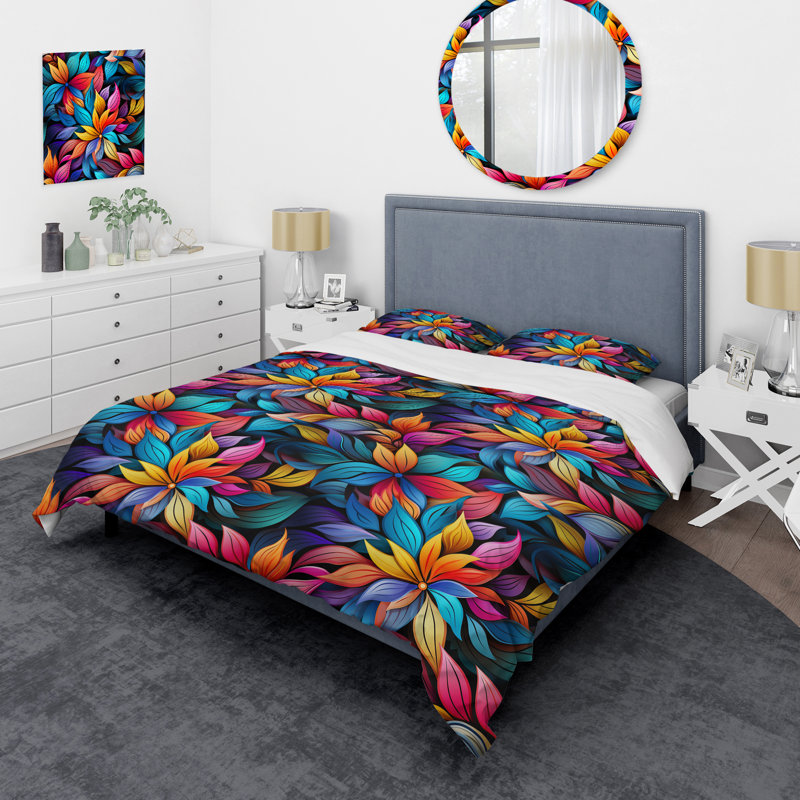 Literie multicolore à motif mandala tribal boho I, Housse de couette pour très grand lit et 2 très