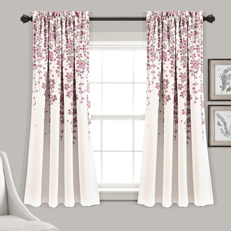 Weeping Flowers Room Darkening Pair, Cream/Purple, 52" W x 63" H