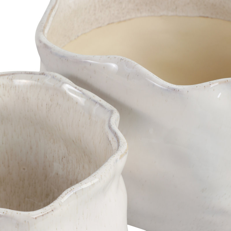 Ensemble de 2 pots décoratifs en grès cérame, Blanc