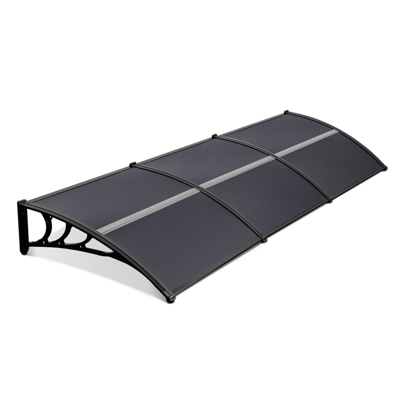 Window Awning Outdoor Polycarbonate Front Door Patio Cover Garden Canopy, 11"H x 38"W x 116"D, Gray/Clear
