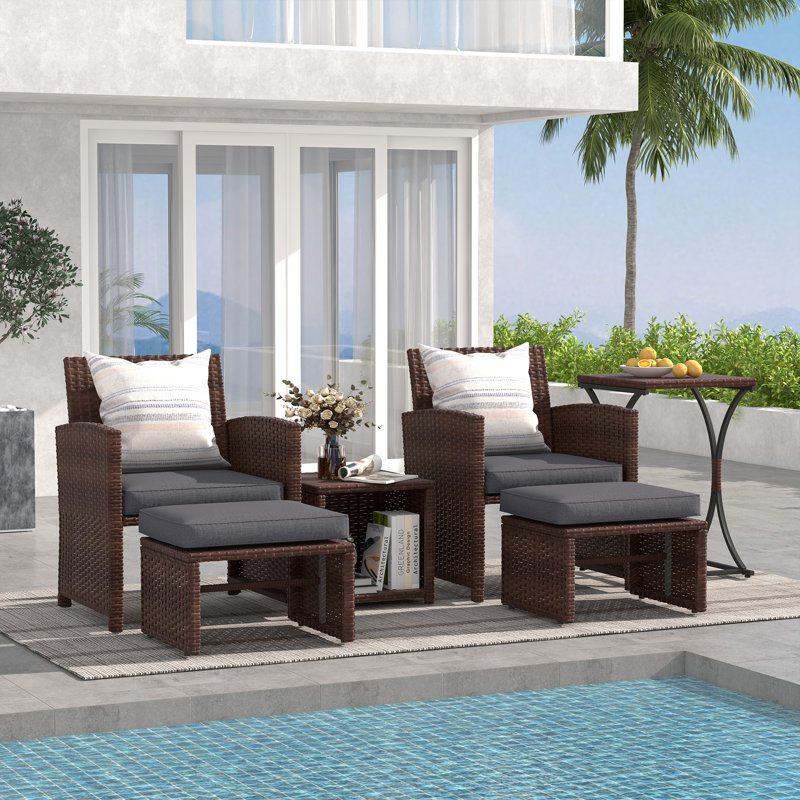 Rand 2 - Person Patio Conversation Set with Cushions, Grey, Black