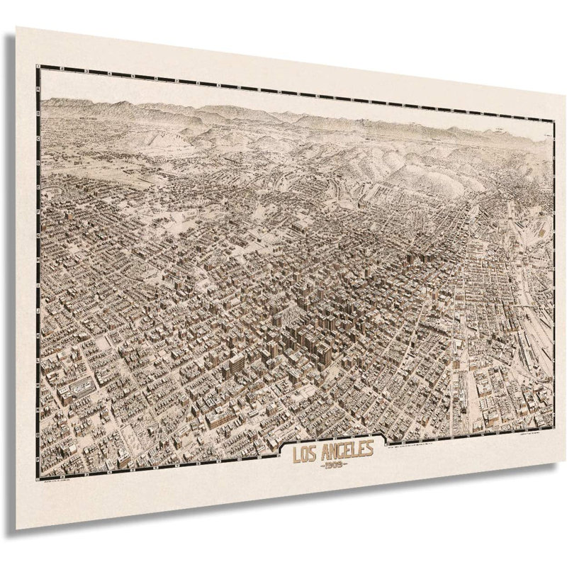 «1909 Los Angeles California Map», art mural sur papier, H 16 po x l 24 po x P 0,1 po