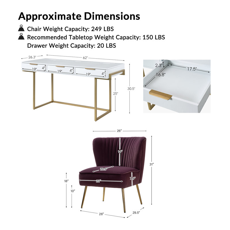 Euclid Modern 2-Piece Desk Office Chair Set, Purple