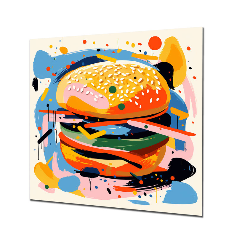 Pop Art Hamburger Brilliance VI - Art mural en métal, H 16 po x l 16 po x P 1 po