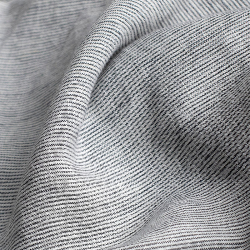 100% French Linen Duvet Cover & Sham Set, Twin Duvet Cover + 1 Standard Pillow Sham, Shadow Pinstripe Striped