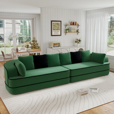 Ensemble modulaire de salon 2 pièces avec canapé modulaire et coussins de 134,7 po, sans assemblage, vert avec passepoil contrastant