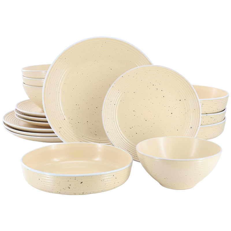 Emilia Cream and Yellow Ceramic Stoneware Dinnerware Set