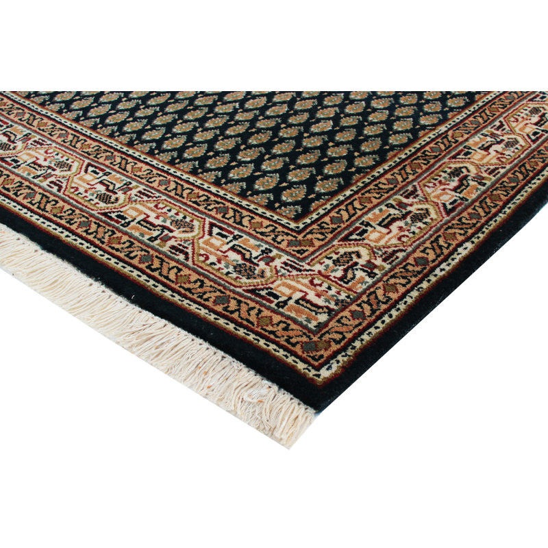 Hand-Knotted High-Quality Black and Brown Runner, Runner 2'7" x 6'4"