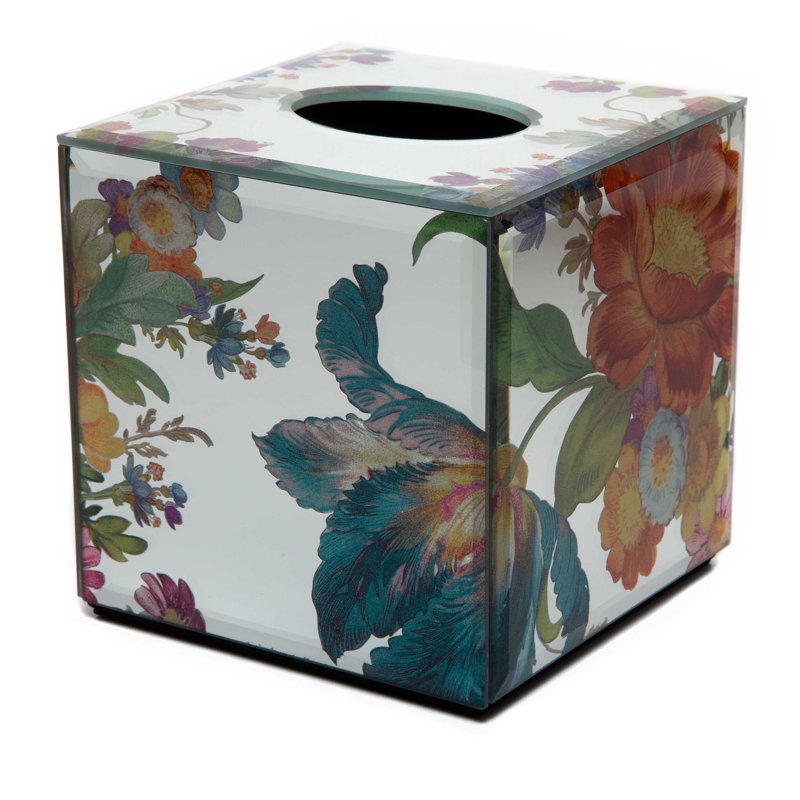 Floral Glass Boutique Tissue Box Cover, 6" Square