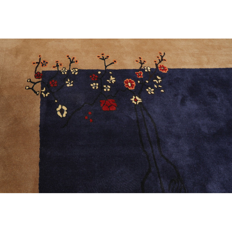 Tapis bleu marine Vase touffeté à la main bleu marine Art Déco, Rectangulaire 8 pi x 10 pi