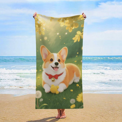Serviette de plage en microfibre à séchage rapide Corgi, 30 x 60 po