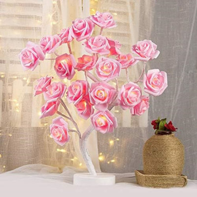 Lampe de table rose avec 24 lumières à DEL blanc chaud et cadeau à piles pour les femmes, les adolescents et les filles