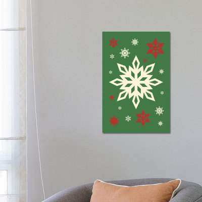 Natural Christmas With Snowflakes On Green Background by Design Harvest - Wrapped Canvas Print