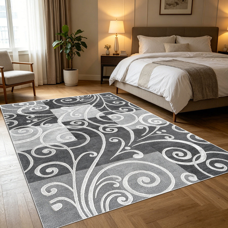 1PC Vintage Grey Swirl Geometric Checkered area rugs, Soft and Comfortable, easy-to-maintain, machine washable Indoor floor mat, suitable for living room, bedroom, dining area, entryway, patio, backyard, home office, Home Decor, Outdoor Decor.