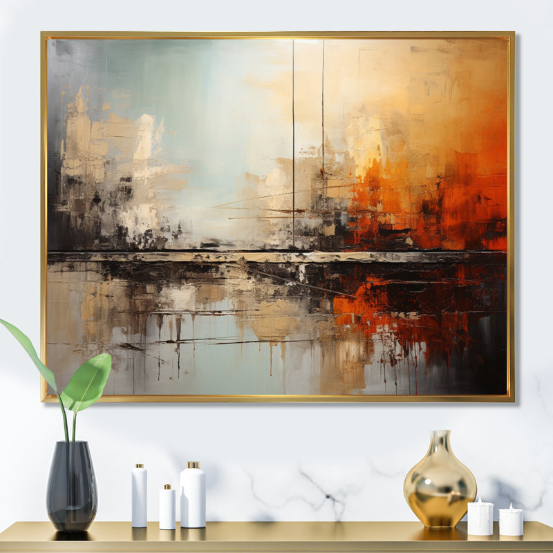 Bleu sarcelle orange audacieux Energy II - imprimé, Cadre flottant doré, H 12 po x l 20 po x P 1 po