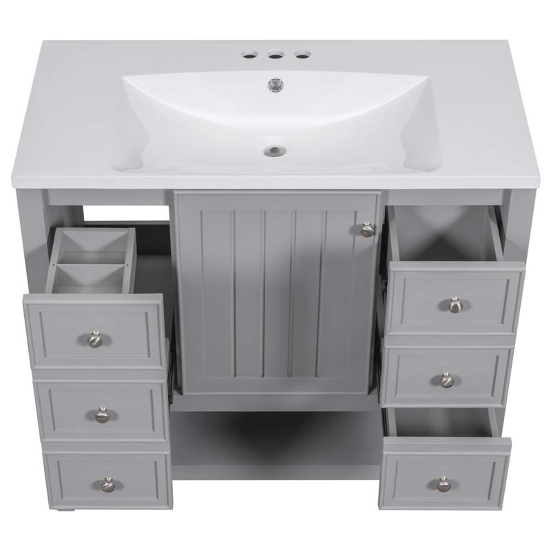 Meuble-lavabo simple avec comptoir Shelise 36, Gris