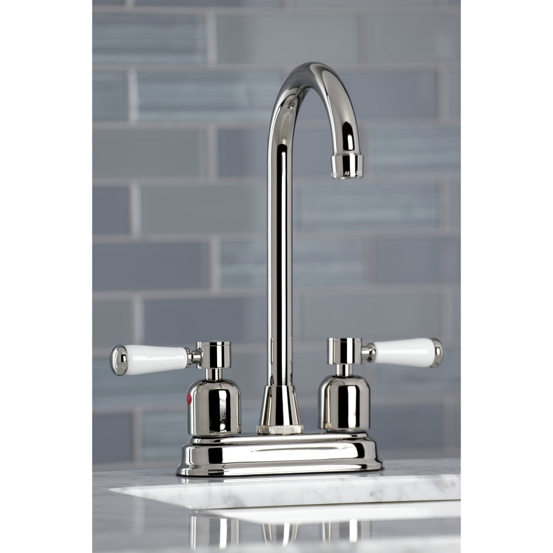 Kingston Brass Paris Two-Handle 2-Hole Deck Mount Bar Faucet, Polished Nickel