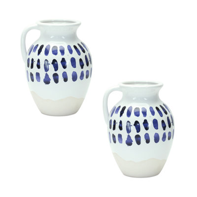 2 Piece Alyena White/Blue Ceramic Table Vase Set
