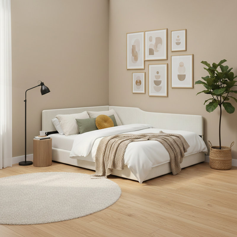 Luxurious Full Size L-Shaped Corduroy Daybed with Spacious Seating and High-Quality Cushioning for Lounging and Entertaining