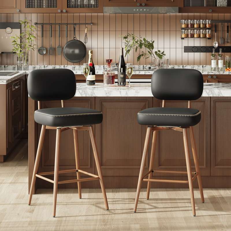 Modern Swivel Upholstered Counter Stools with Metal Frame, Black