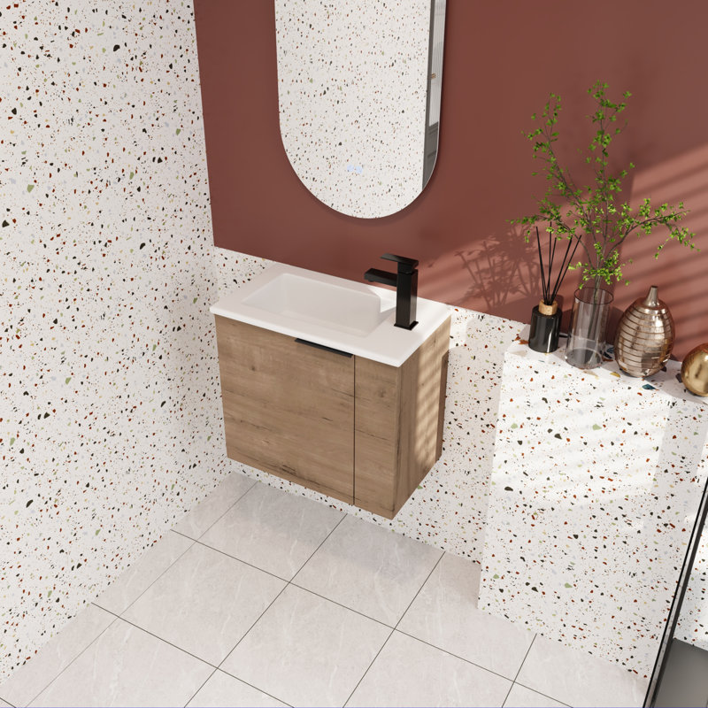 Meuble-lavabo simple 22,02 po avec plateau en céramique Taunja, Brun
