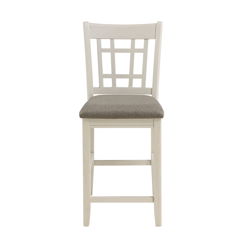 Chaises à hauteur de comptoir 2 pièces au fini blanc antique - siège rembourré brun pour une salle à manger douce
