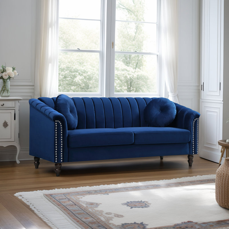 Leiliana Velvet Living Room Sofa,, Royal Blue Velvet