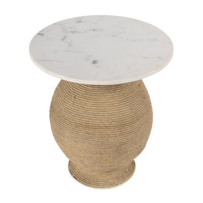 Aamaya 19 in. W Round Marble and Rope End Table
