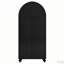 Armoire de rangement arquée avec portes en verre, tablettes ouvertes