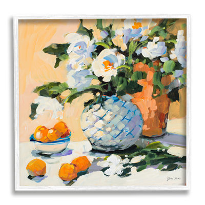 34 "Art contemporain sur toile tendue avec des oranges et des fleurs printanières par Jane Slivka